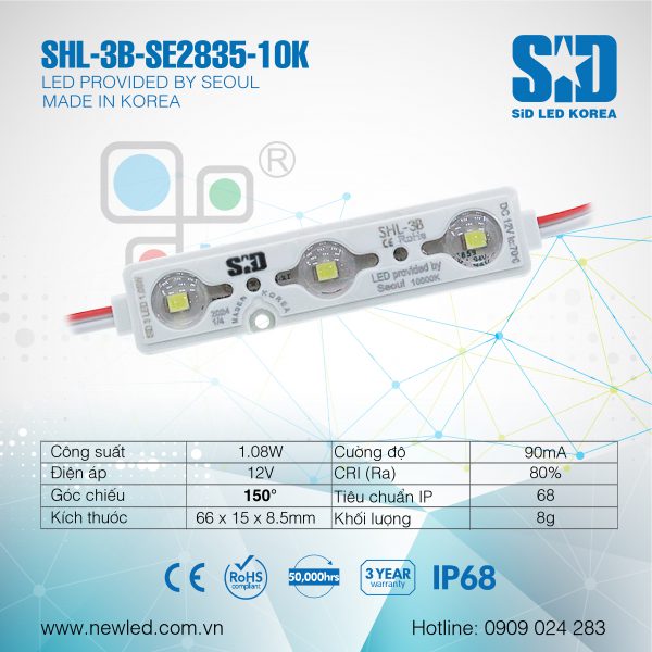 LED Hàn Quốc SiD 3 bóng Seoul màu 10K (Lens trong)