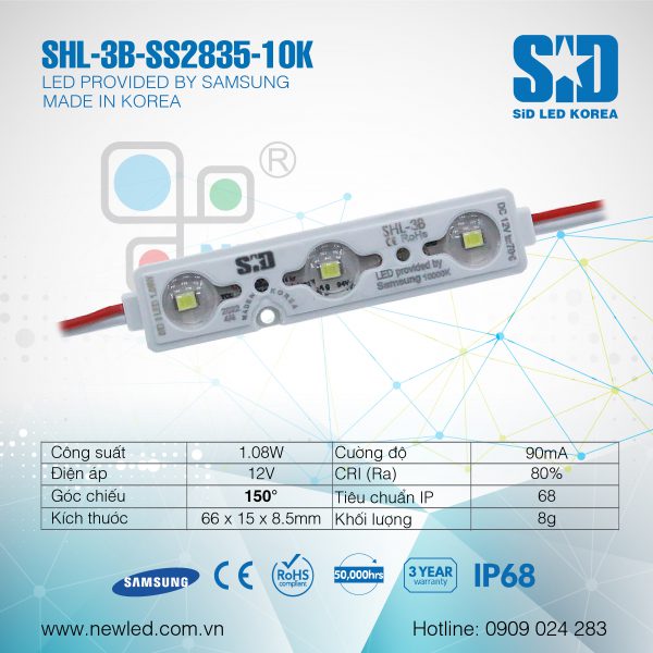 LED Hàn Quốc SiD 3 bóng Samsung màu 10K (Lens trong)