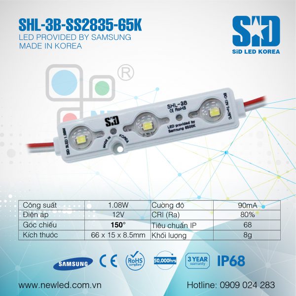 LED Hàn Quốc SiD 3 bóng Samsung màu 65K (Lens trong)