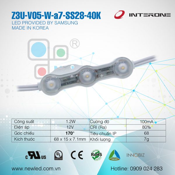 LED Hàn Quốc Interone 3 bóng SAMSUNG 40K 170°