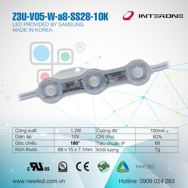 LED Hàn Quốc Interone 3 bóng SAMSUNG 10K 180°