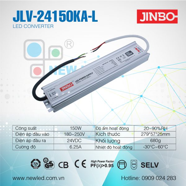 Nguồn Jinbo Chống nước 24V 150W JLV-24150KA-L