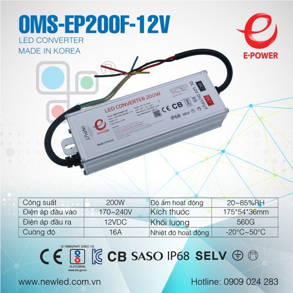 Nguồn Hàn Quốc E-POWER 200W OMS-EP200F-12V